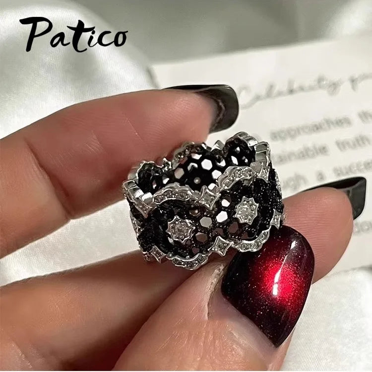 Bague Géométrique Noire en Argent 925