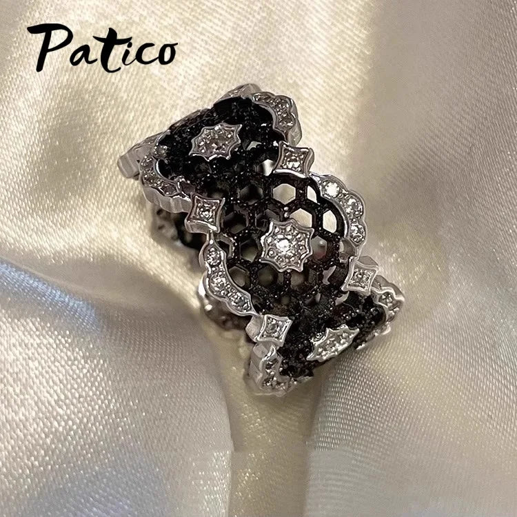 Bague Géométrique Noire en Argent 925