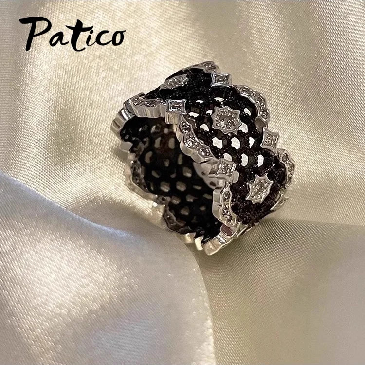 Bague Géométrique Noire en Argent 925