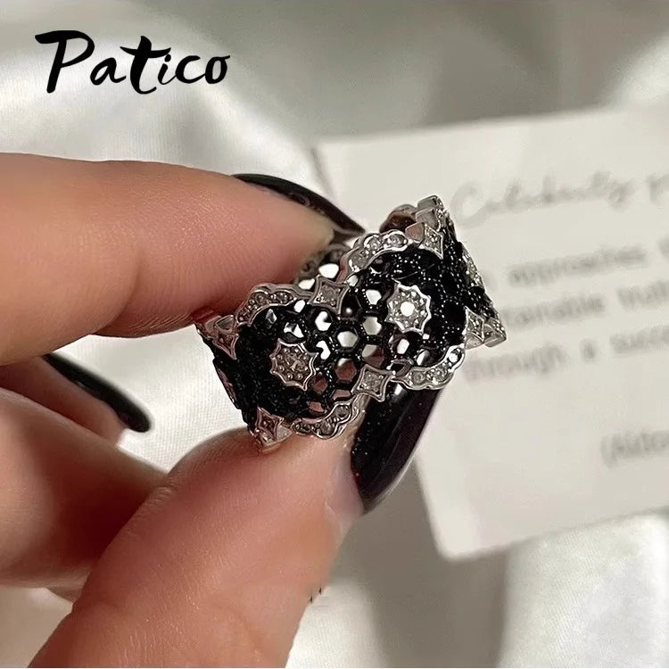 Bague Géométrique Noire en Argent 925