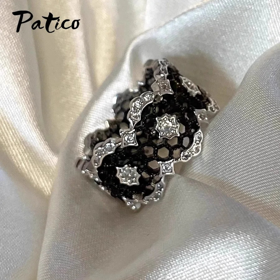 Bague Géométrique Noire en Argent 925